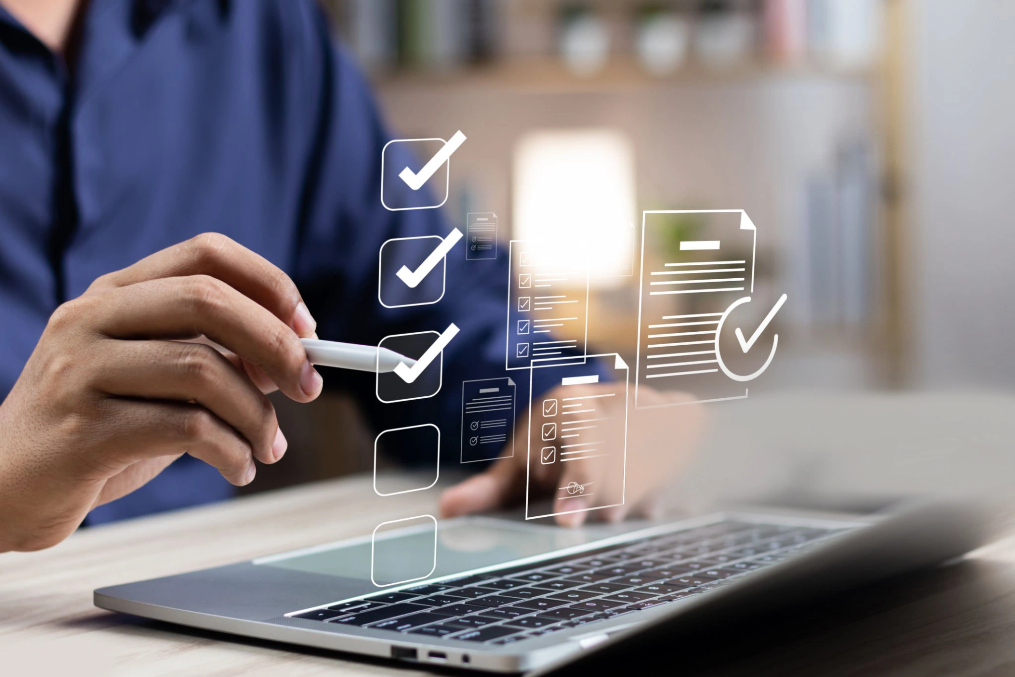 Person checking off tasks on a checklist for setting up a family office