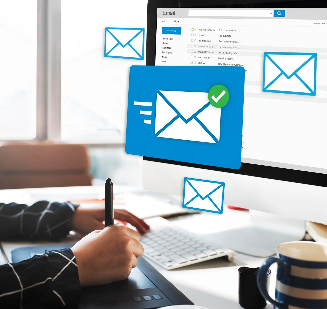 Email notification on desktop confirming approval and collection details for Singapore PR and Cyprus visa.